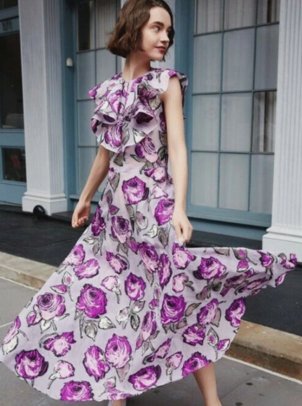 Lela Rose Ruffle Front Lilac Metallic Dress Fil Coupe Tea Sz 14 Silk Blend READ